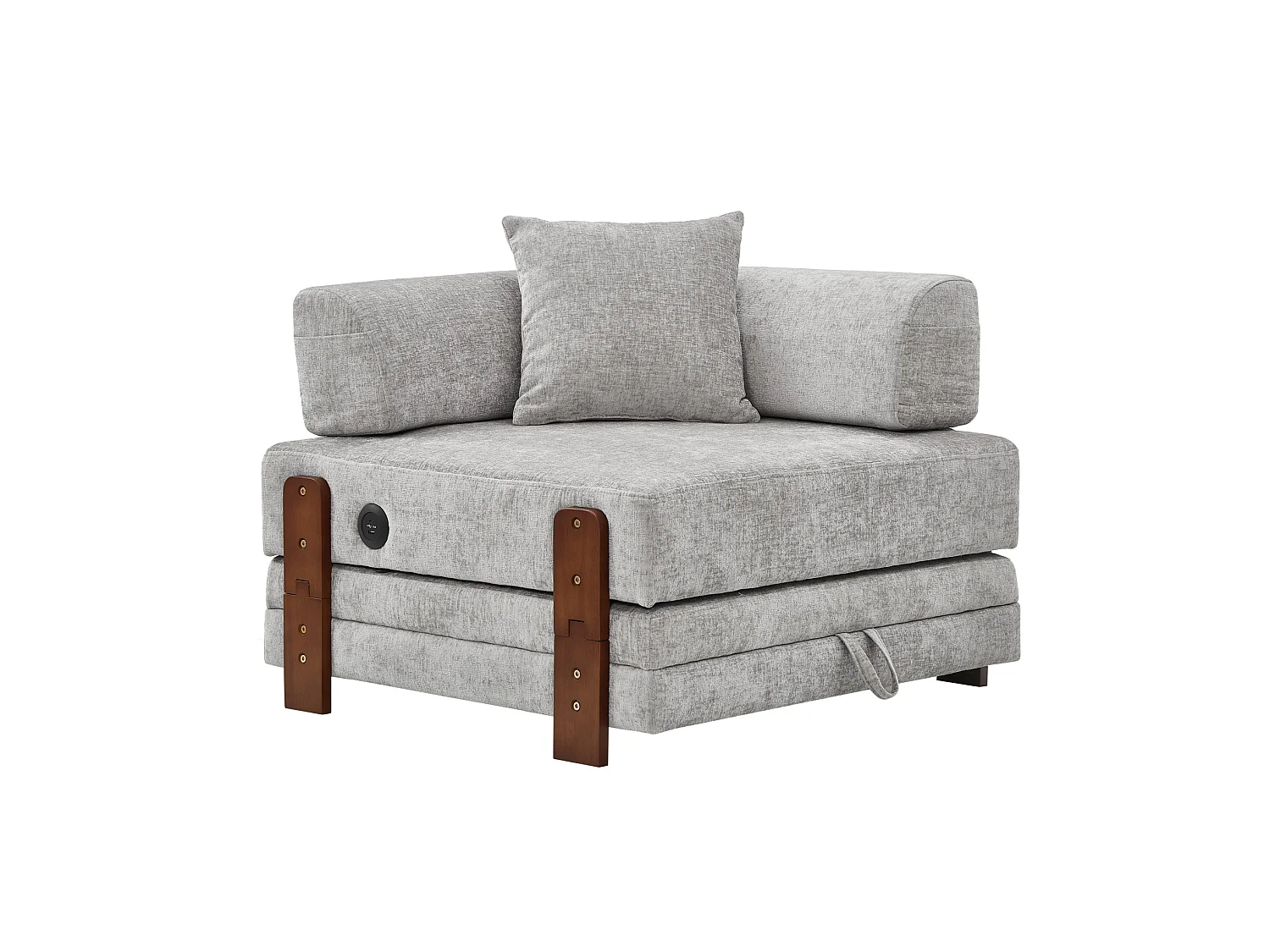 Canapé convertible pliant 2-en-1 avec USB, Type-C et rangement - Tissu gris clair