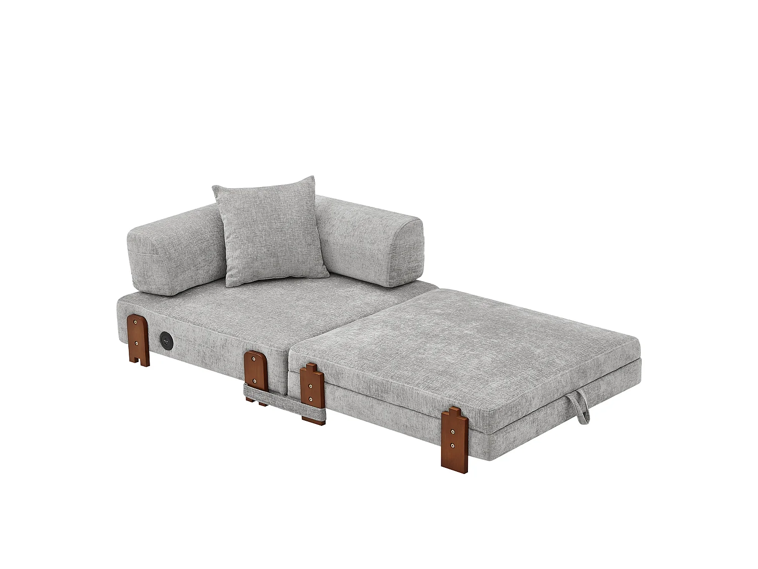 Canapé convertible pliant 2-en-1 avec USB, Type-C et rangement - Tissu gris clair