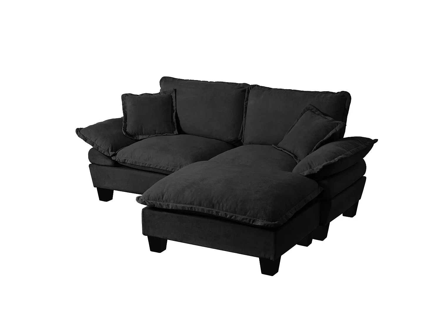 2-sits modulär hörnsoffa i svart chenille med 1 fotpall och 2 kuddar