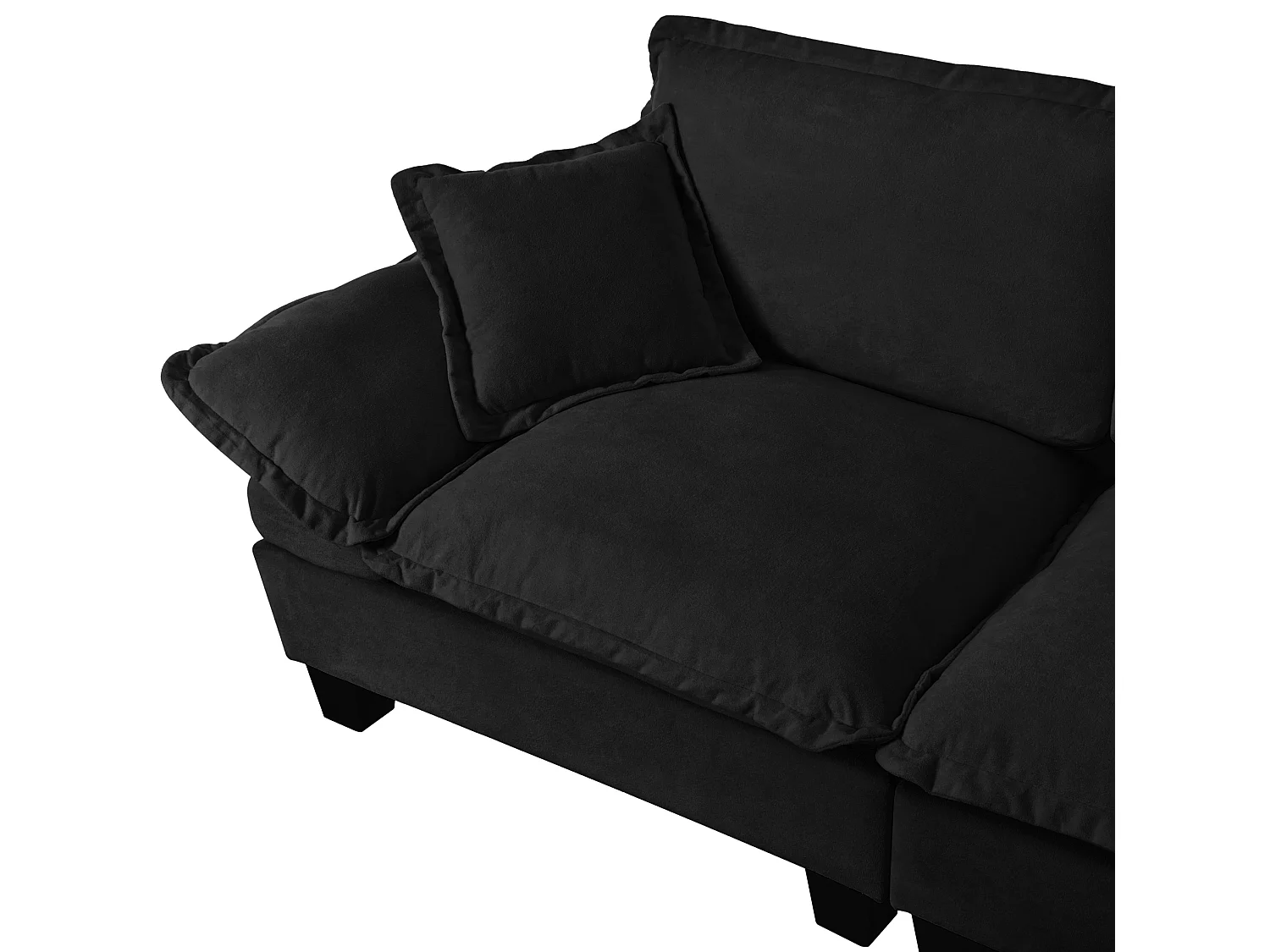 2-sits modulär hörnsoffa i svart chenille med 1 fotpall och 2 kuddar