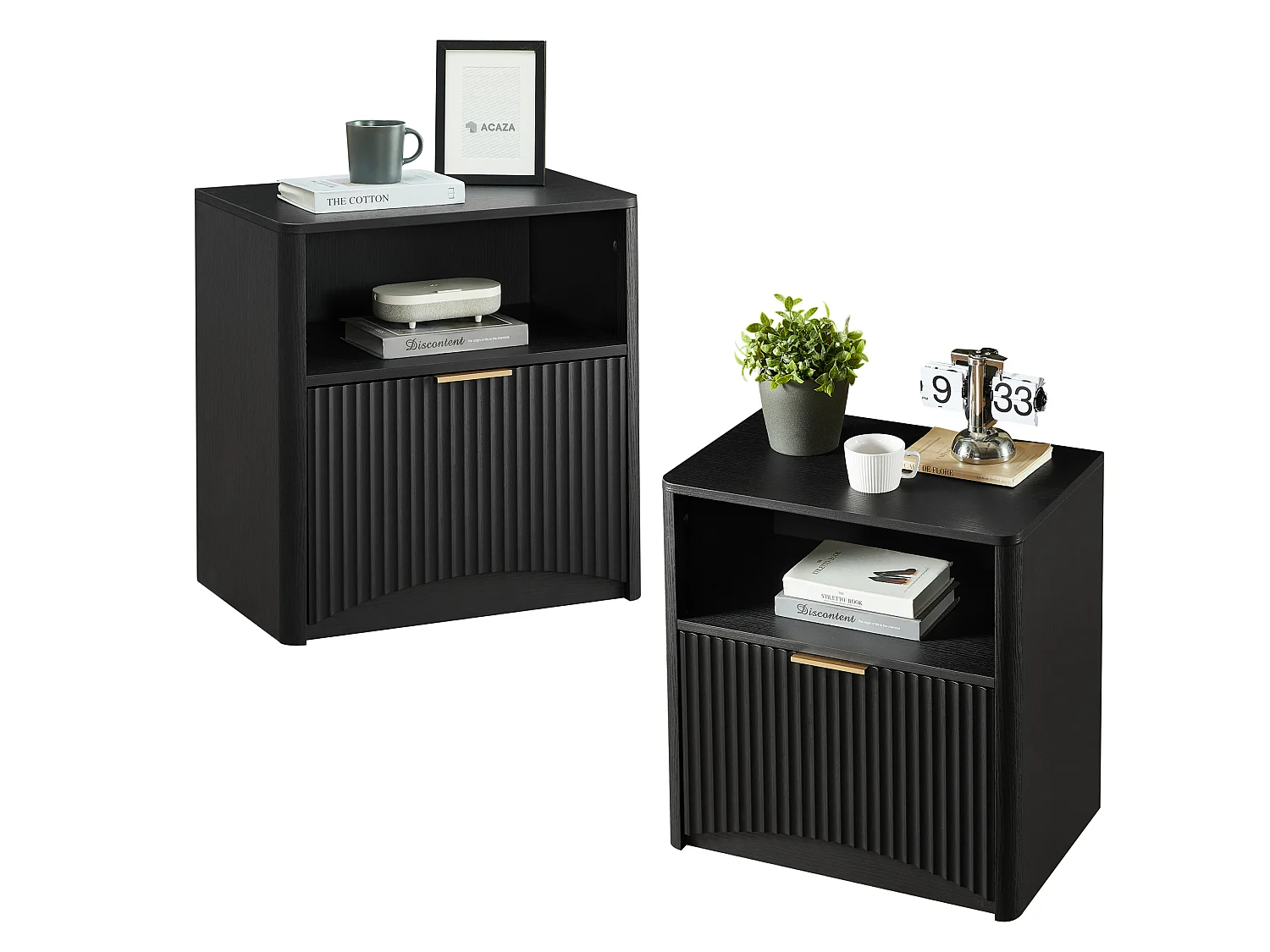 Table de chevet 58x38x60 cm avec tiroir et niche ouverte - Noir