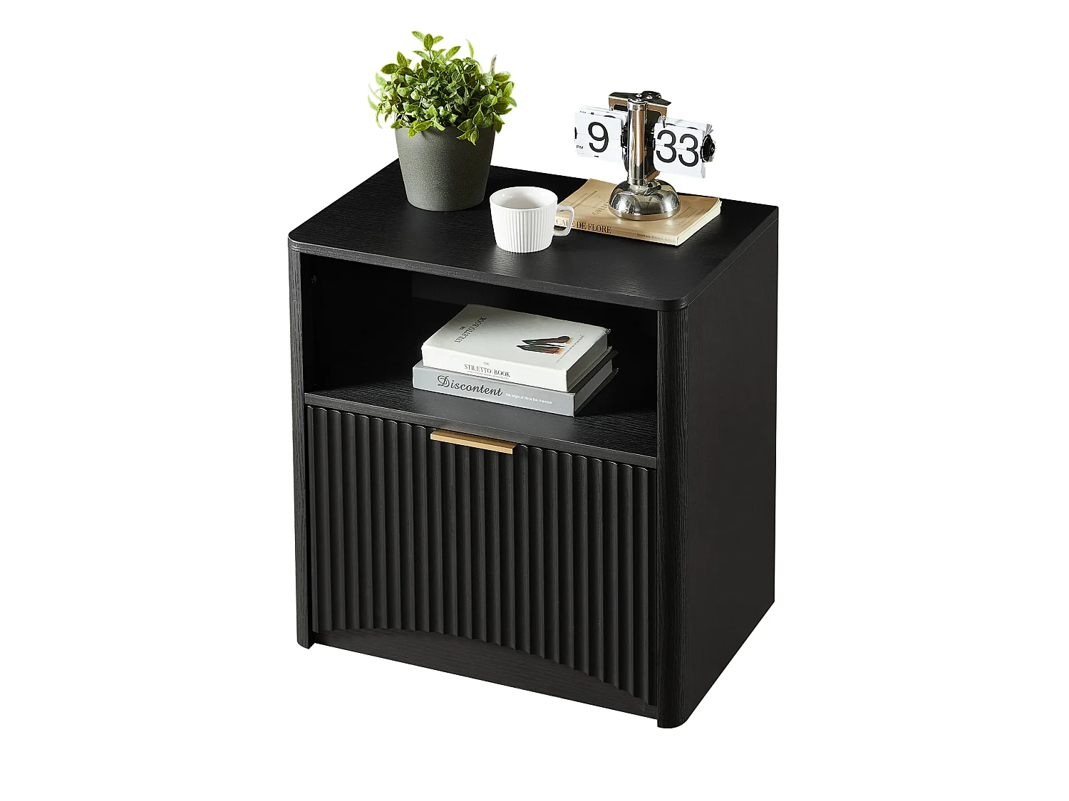 Table de chevet 58x38x60 cm avec tiroir et niche ouverte - Noir