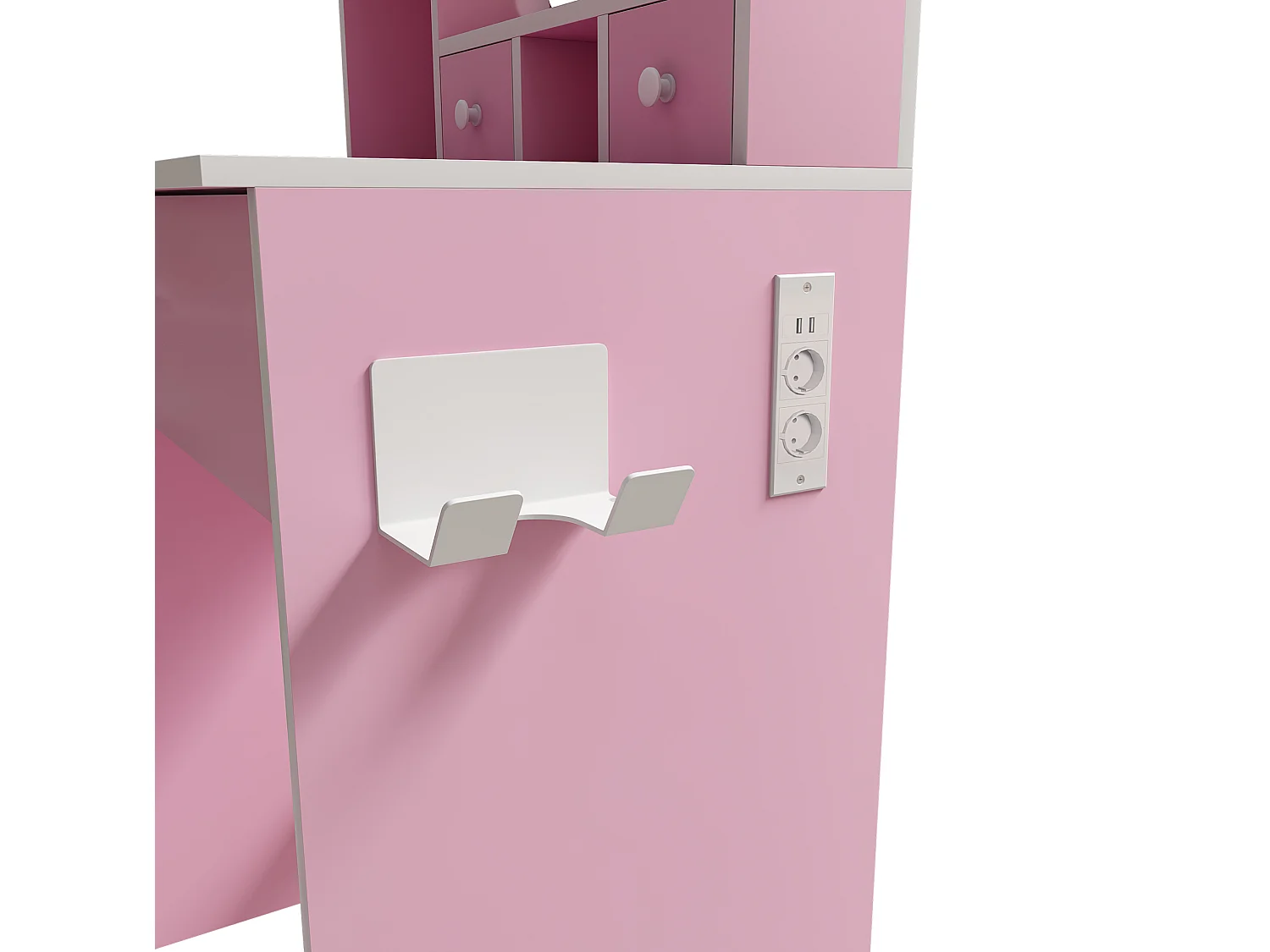 Coiffeuse avec miroir LED, prise, tabouret et 3 tiroirs - Rose 60 x 38 x 131.5 cm