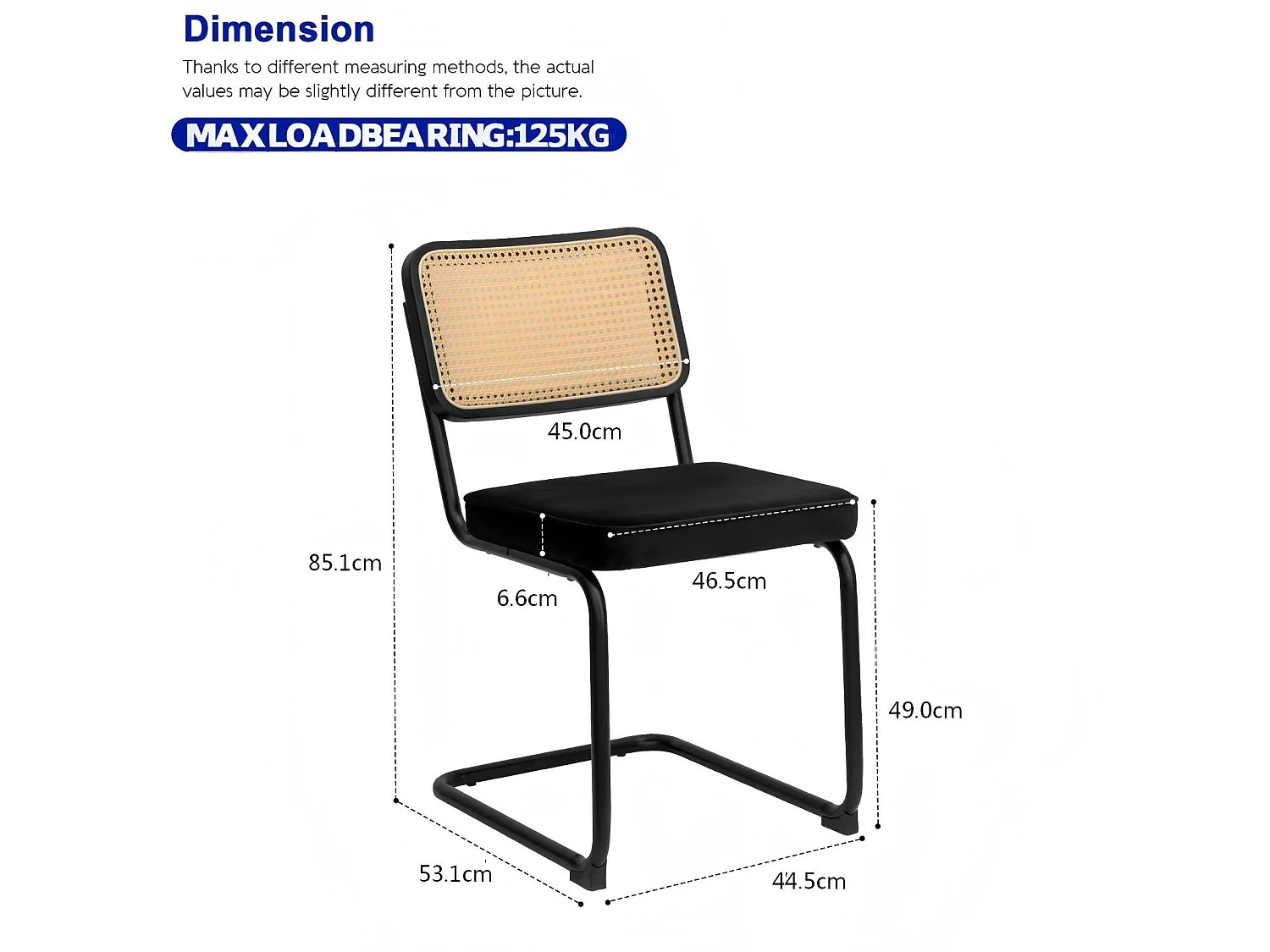 Lot de 2 chaises de salle à manger en rotin et velours - Pieds chromés - Noir