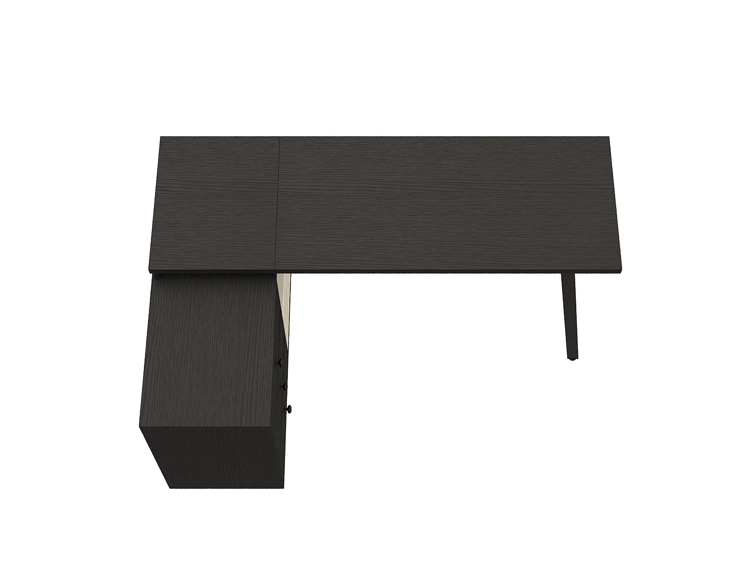 Zwart hoekbureau (150x100x76 cm) met 3 lades en 2 open vakken