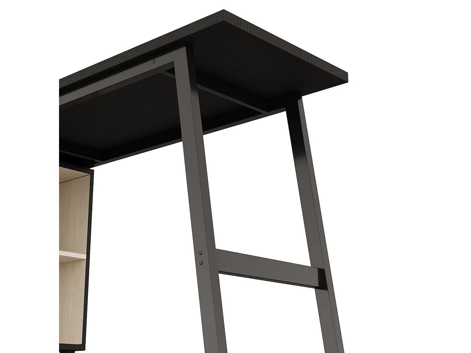 Zwart hoekbureau (150x100x76 cm) met 3 lades en 2 open vakken