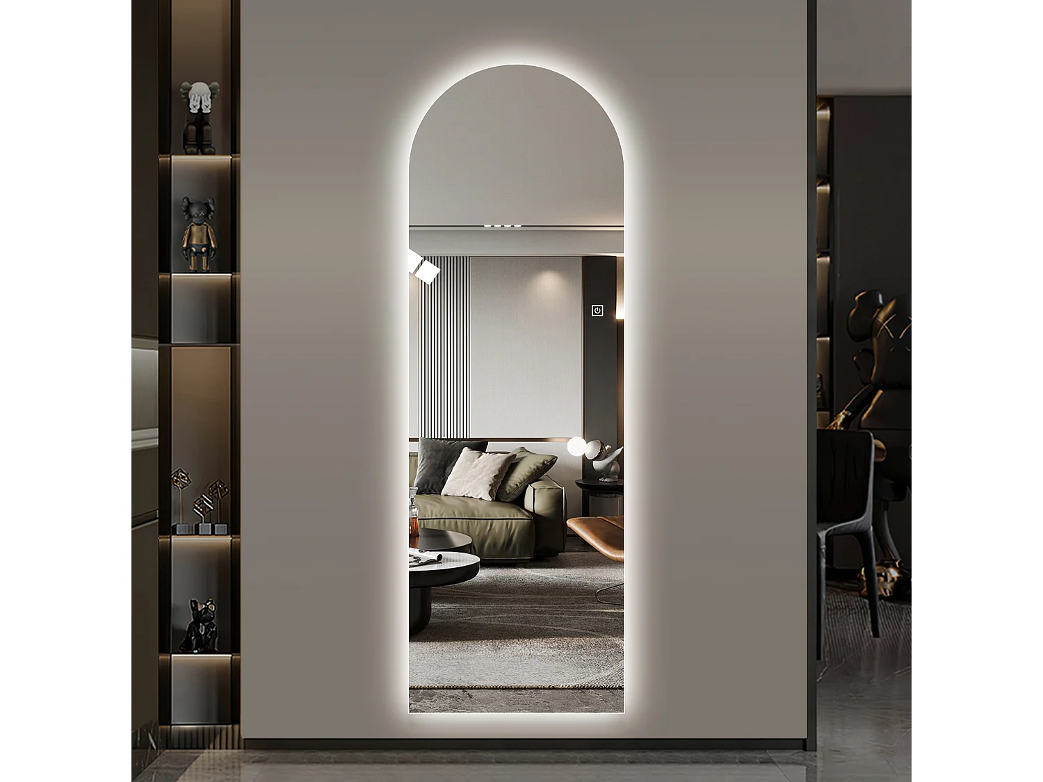 150 × 50 cm LED-väggspegel med dimbar pekkontroll – Helkroppsspegel – Försilvrat glas