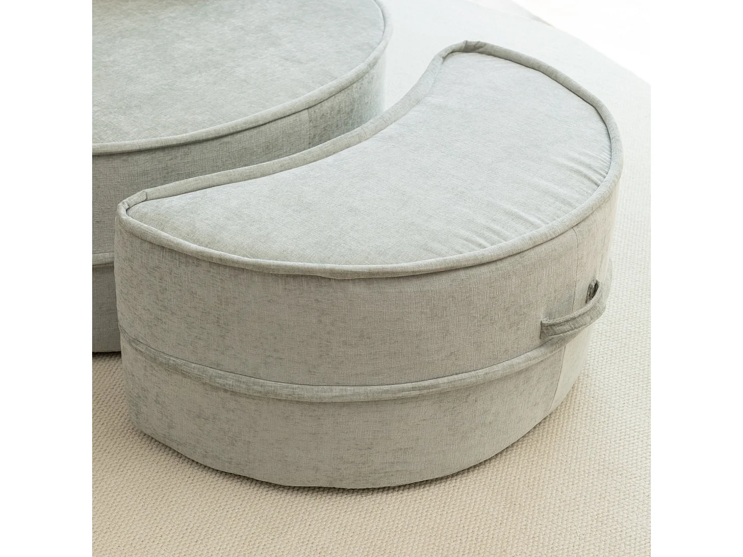 Canapé simple rond avec 5 coussins - Tissu chenille vert menthe - Pour salon et chambre