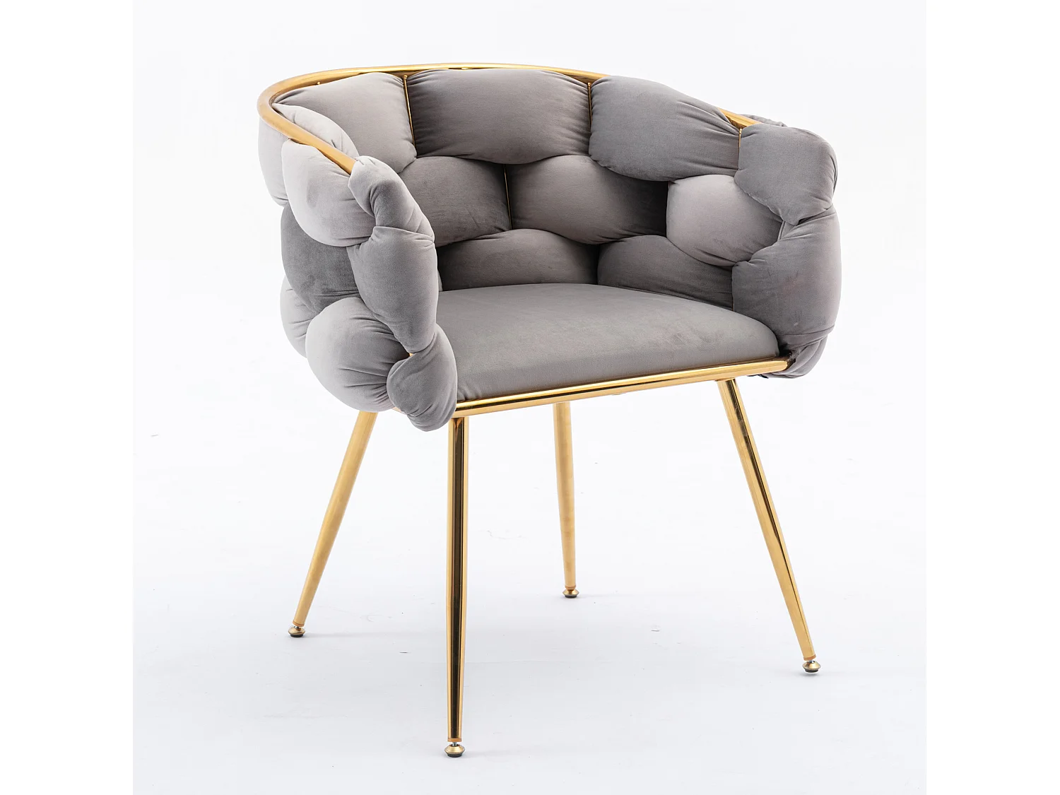 Chaise en velours gris avec cadre en métal doré - Pour chambre, salon, salle à manger