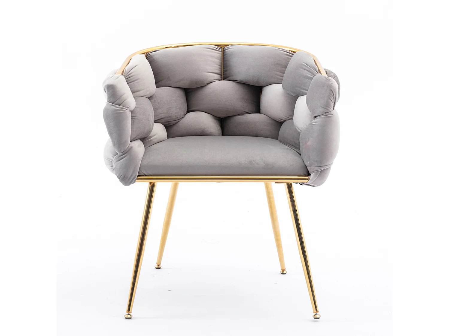 Chaise en velours gris avec cadre en métal doré - Pour chambre, salon, salle à manger