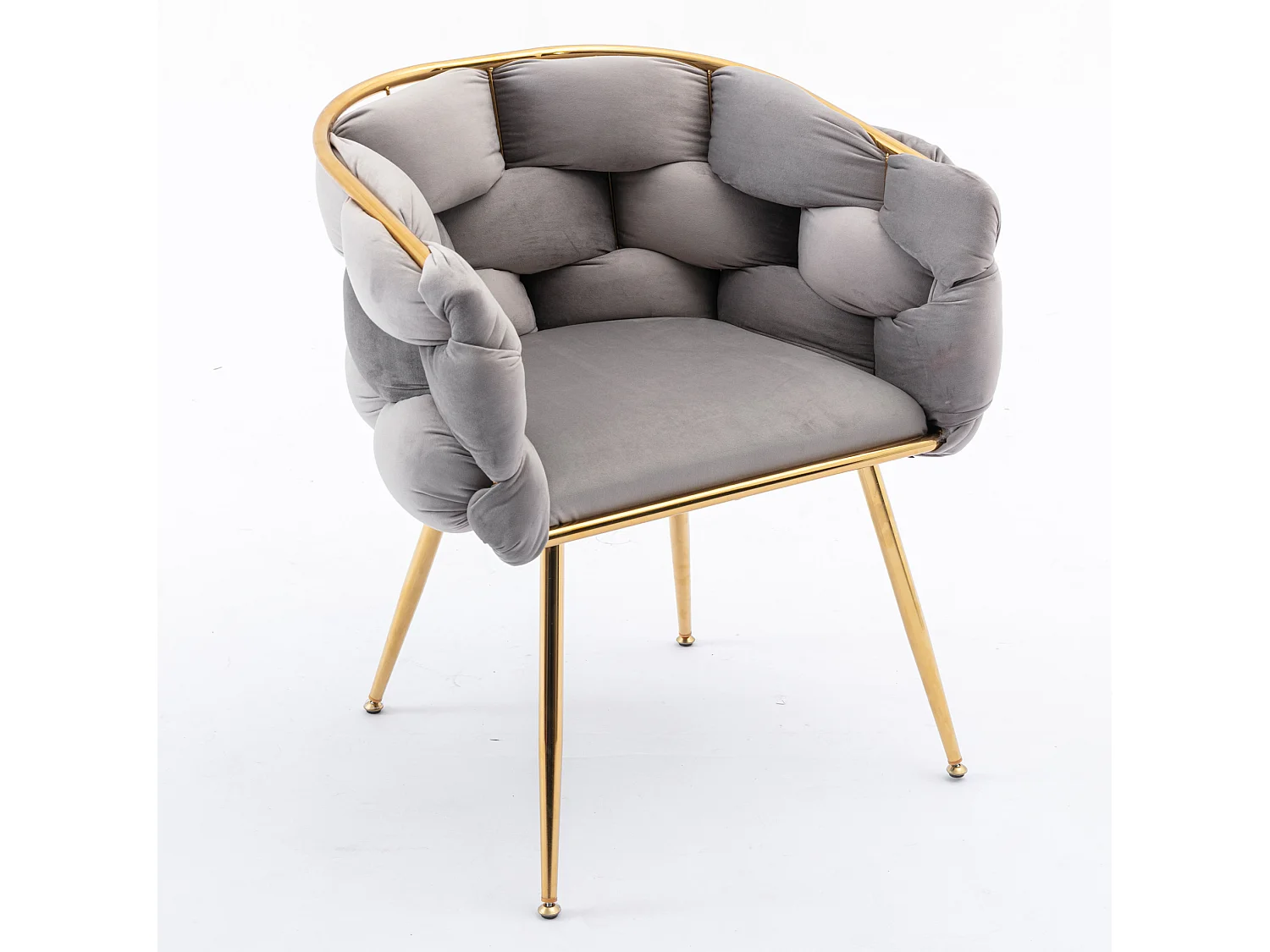 Chaise en velours gris avec cadre en métal doré - Pour chambre, salon, salle à manger