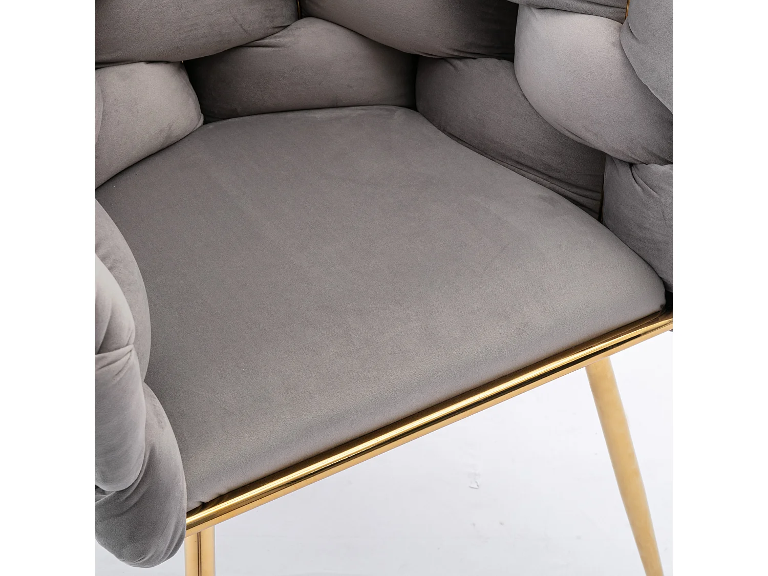 Chaise en velours gris avec cadre en métal doré - Pour chambre, salon, salle à manger