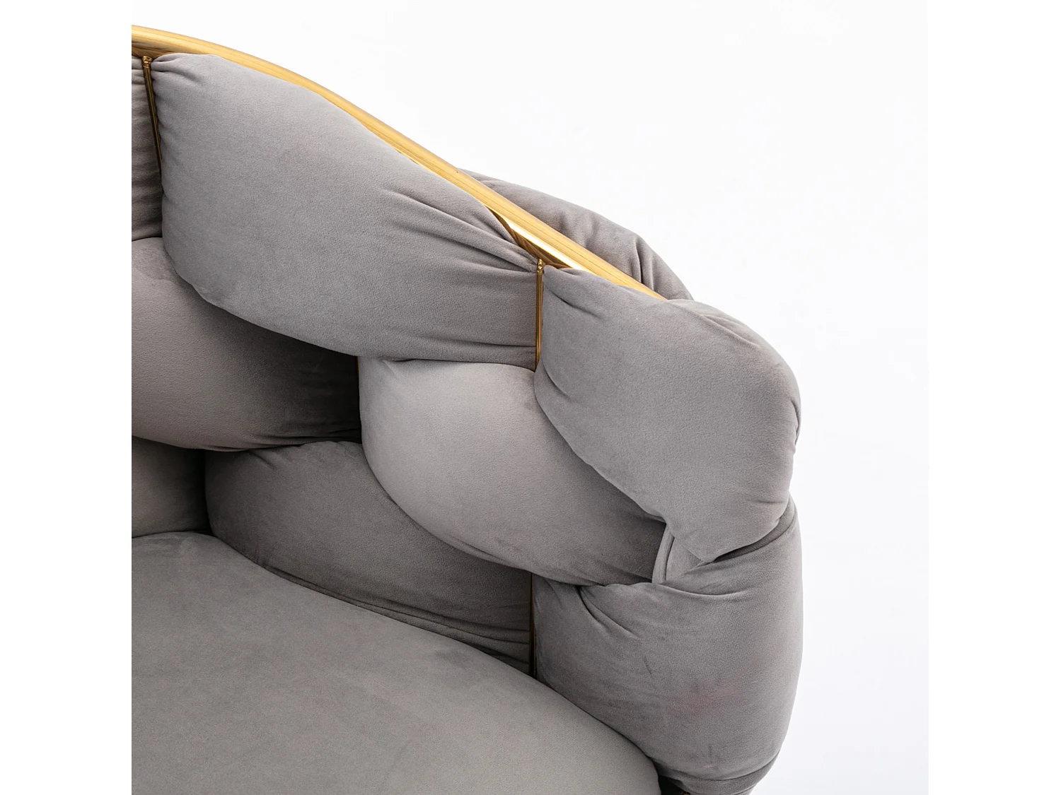 Chaise en velours gris avec cadre en métal doré - Pour chambre, salon, salle à manger