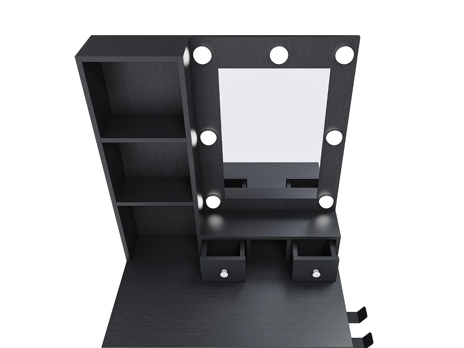Coiffeuse avec miroir LED, prise, tabouret et 3 tiroirs - Noir 60 x 38 x 131.5 cm