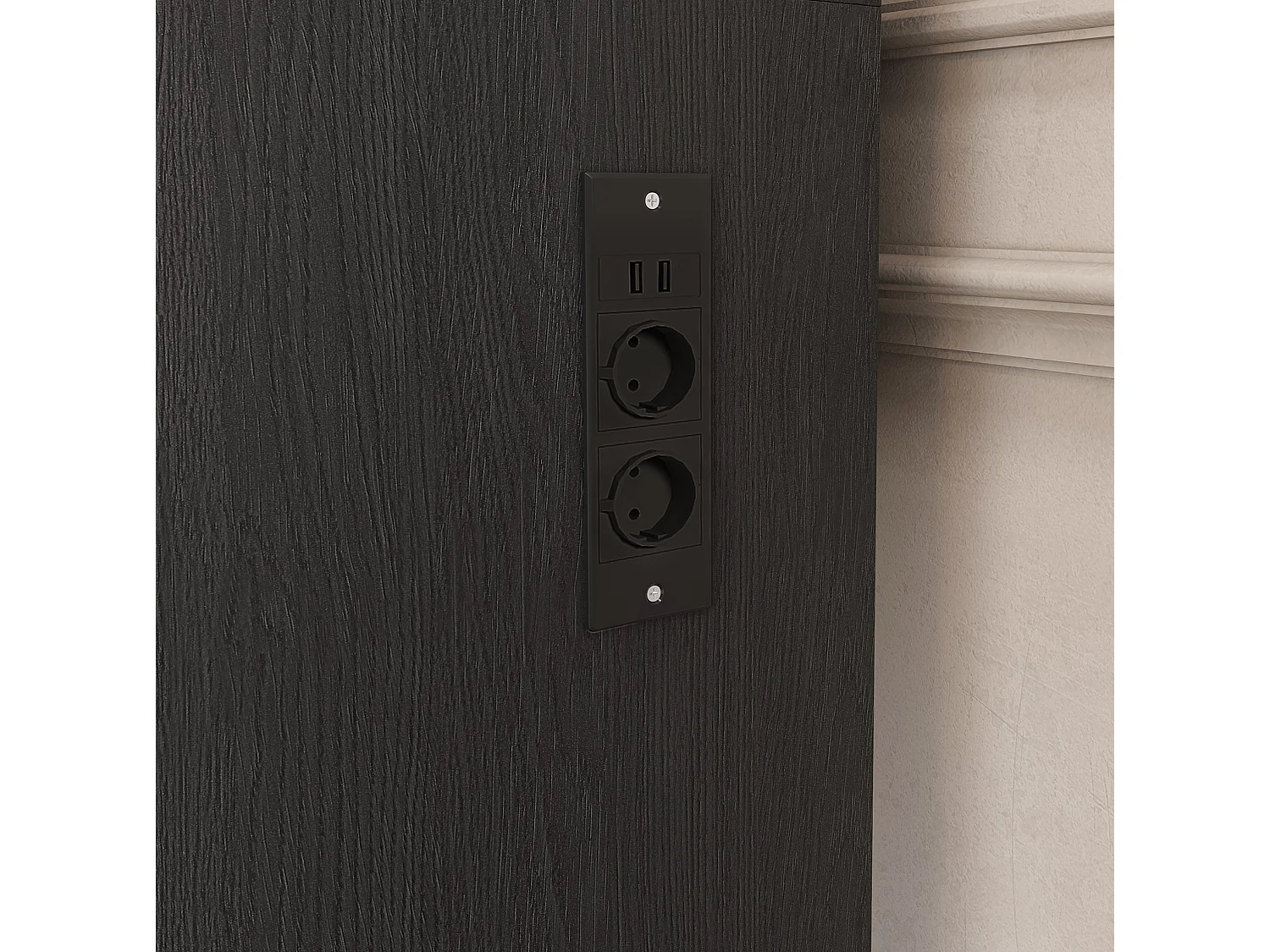 Coiffeuse avec miroir LED, prise, tabouret et 3 tiroirs - Noir 60 x 38 x 131.5 cm