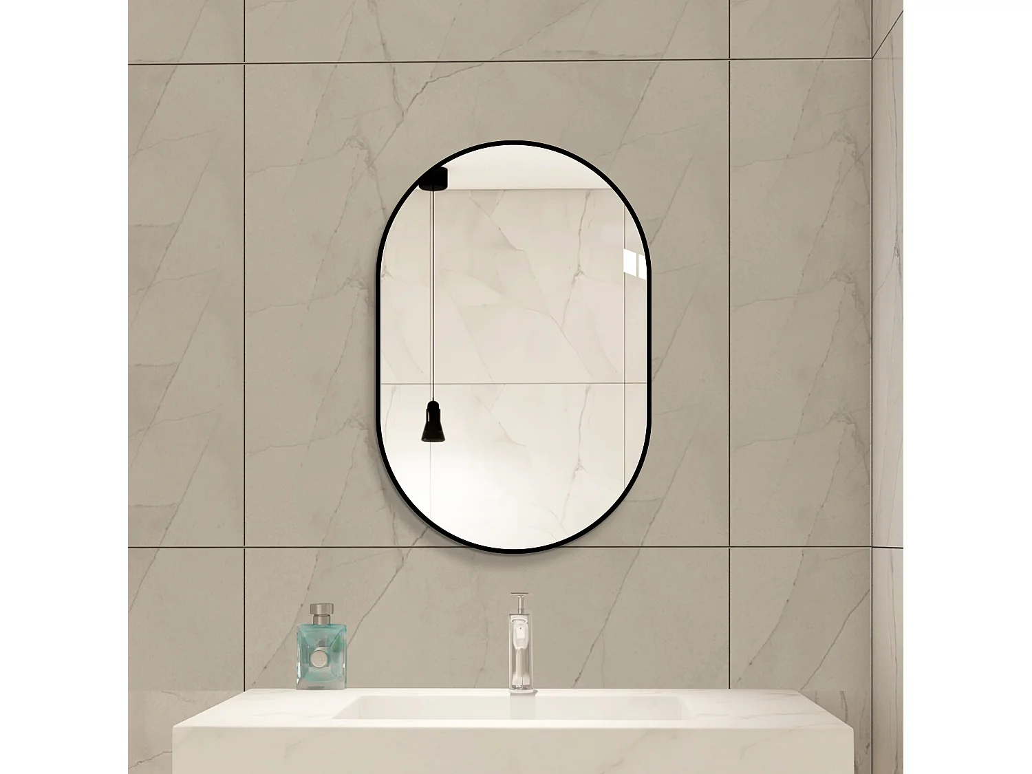Boogvormige wandspiegel 60 x 90 cm met zwart aluminium frame – Zilveren spiegel