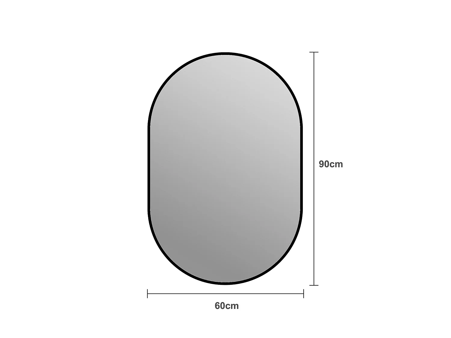 Boogvormige wandspiegel 60 x 90 cm met zwart aluminium frame – Zilveren spiegel