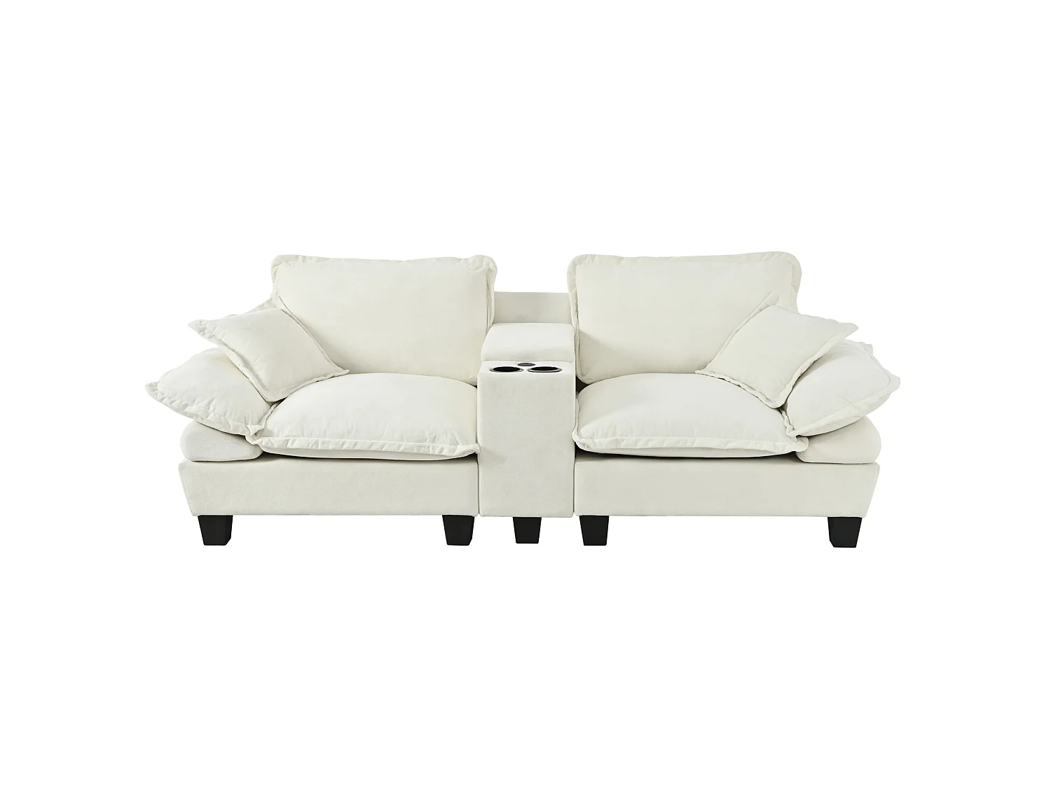 Canapé 2 places avec USB, 2 coussins et porte-gobelets - Chenille beige