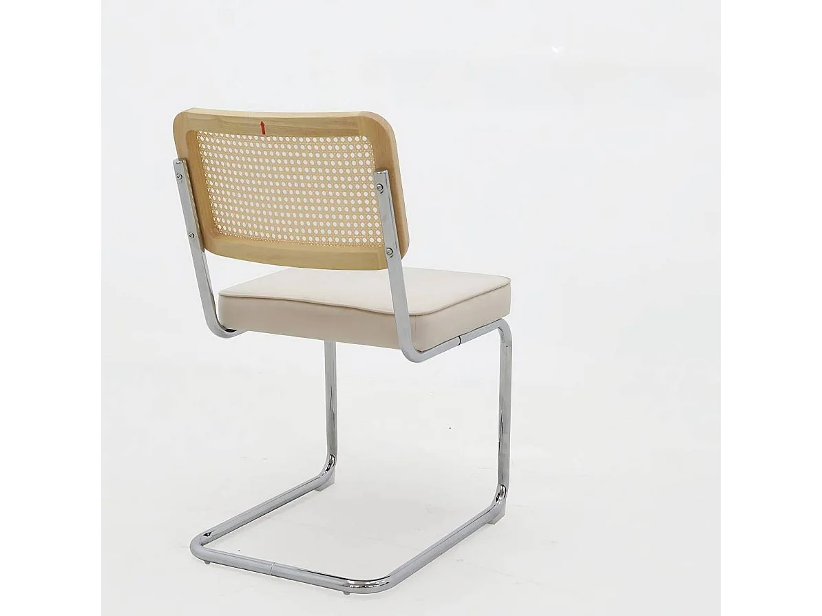 Lot de 2 chaises de salle à manger en rotin et velours - Pieds chromés - Beige