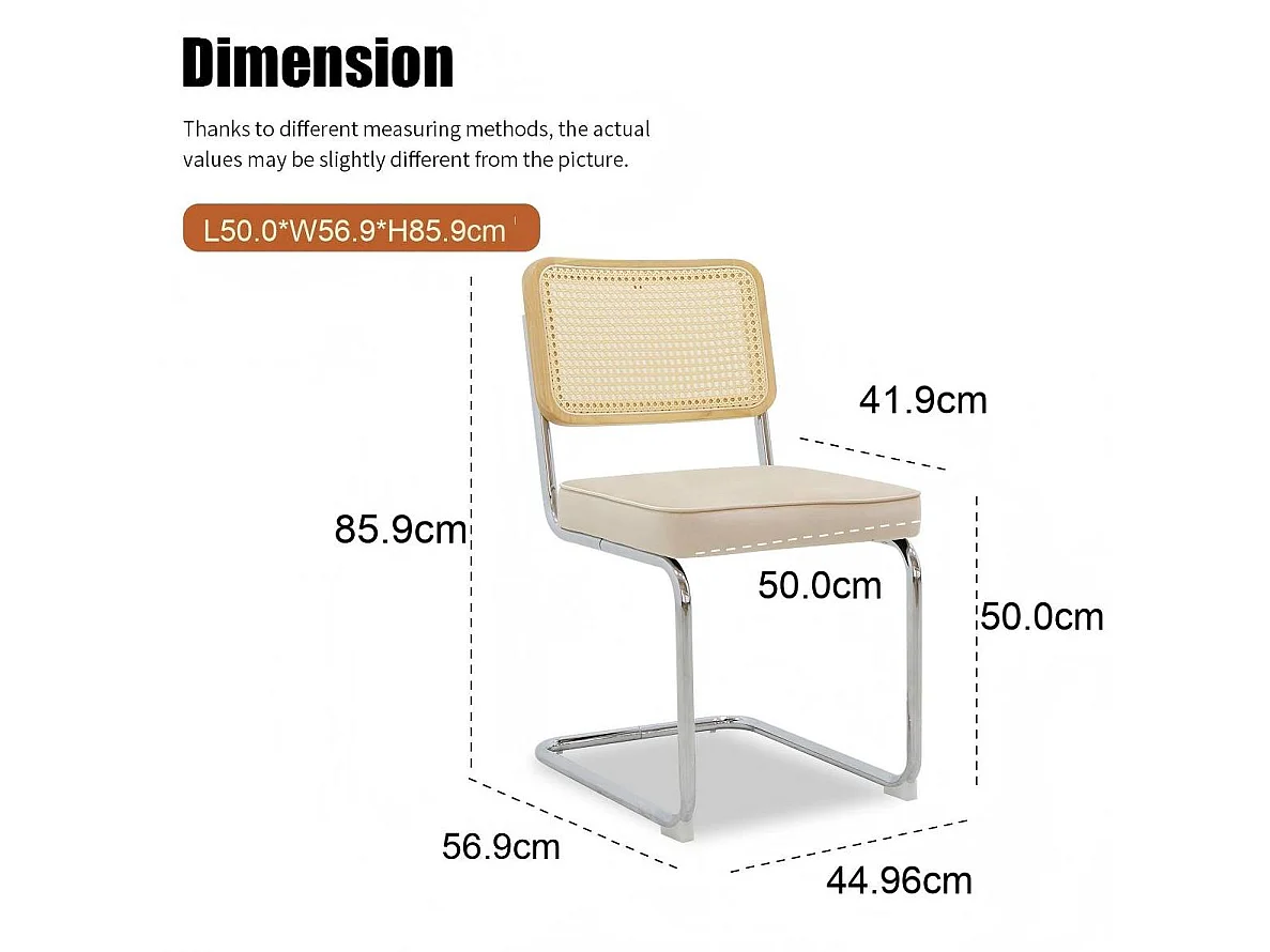 Lot de 2 chaises de salle à manger en rotin et velours - Pieds chromés - Beige