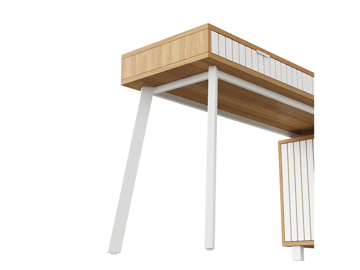 Hoekbureau 140 x 120 x 76,5 cm met 2 lades en een deur, witte en natuurlijke afwerking