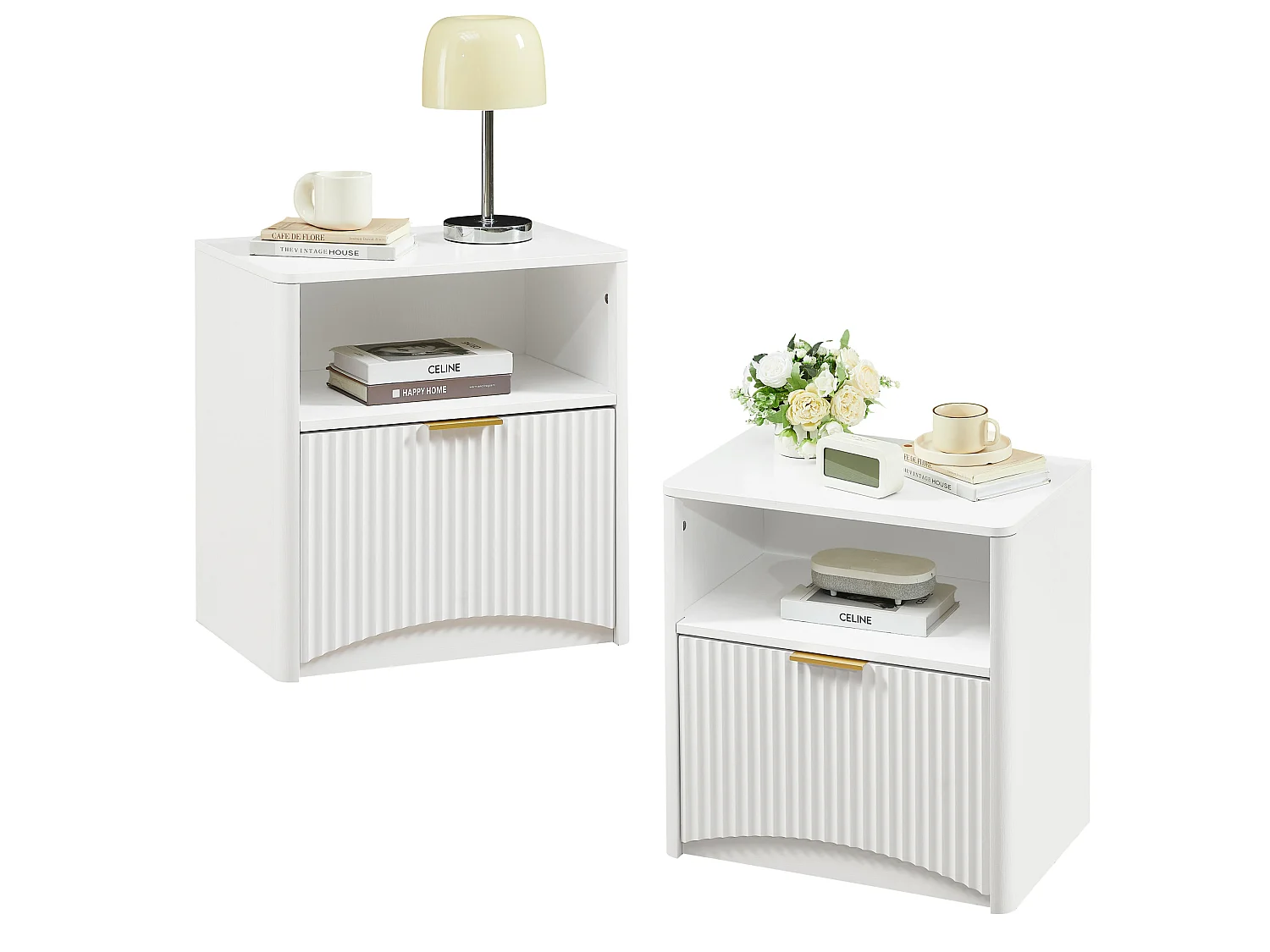 Table de chevet 58x38x60 cm avec tiroir et niche ouverte - Blanc