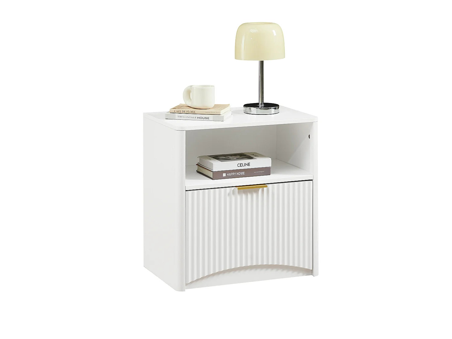Table de chevet 58x38x60 cm avec tiroir et niche ouverte - Blanc