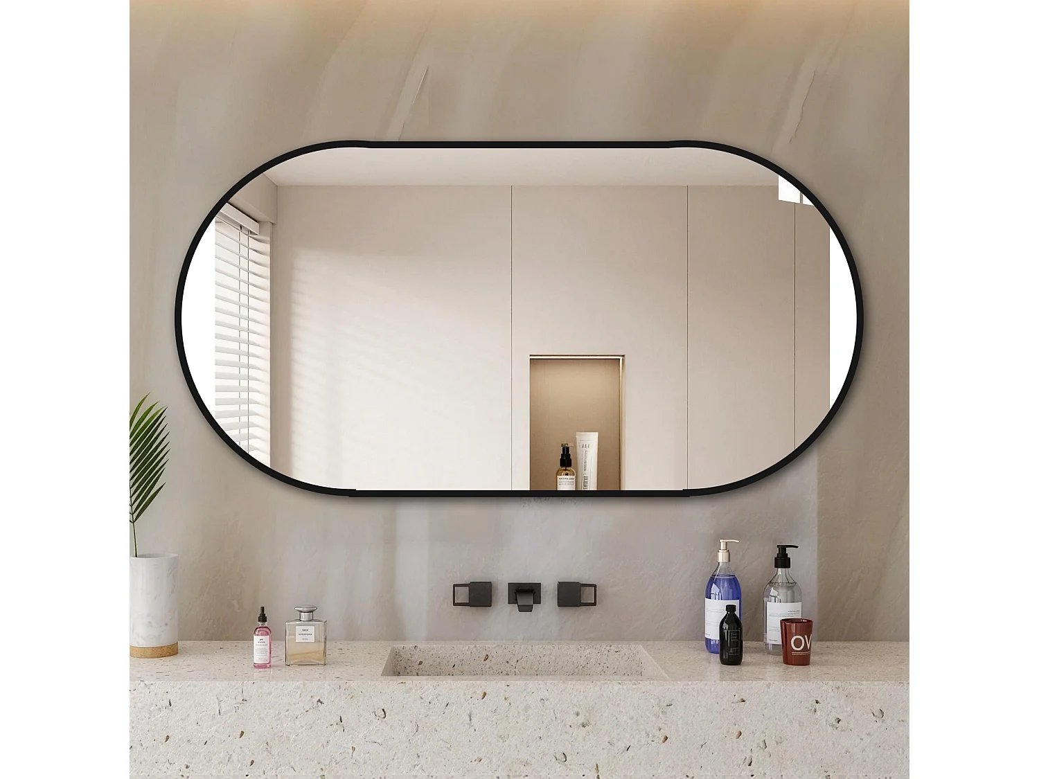 Boogvormige wandspiegel 60 x 120 cm met zwart aluminium frame – Zilveren spiegel