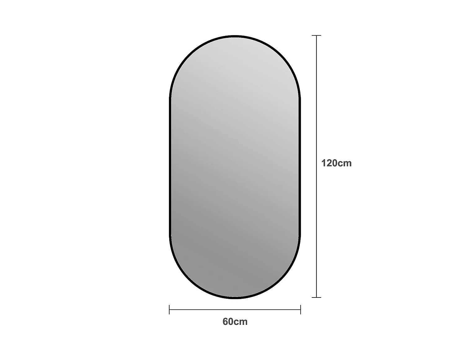 Boogvormige wandspiegel 60 x 120 cm met zwart aluminium frame – Zilveren spiegel