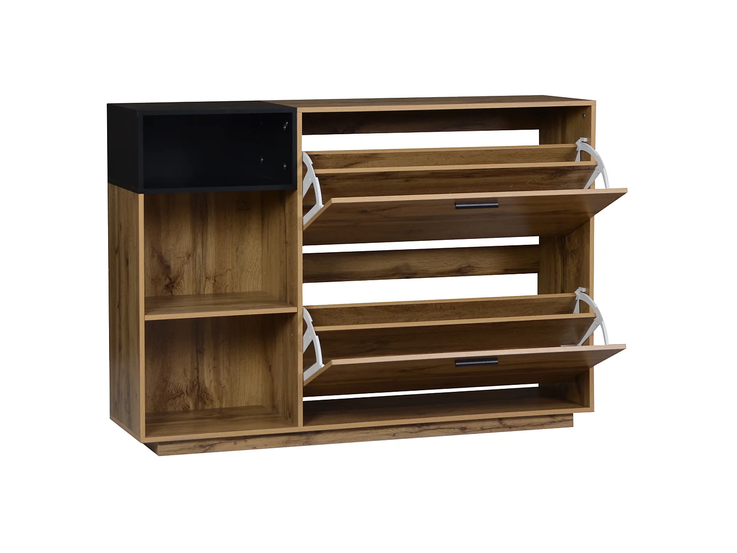Meuble à chaussures en MDF avec 2 portes à battant - Fnition bois naturel et noir