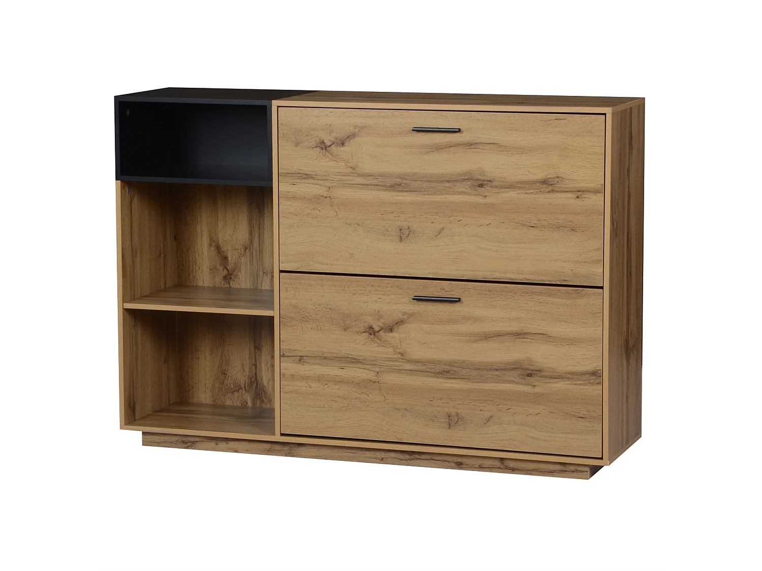 Meuble à chaussures en MDF avec 2 portes à battant - Fnition bois naturel et noir