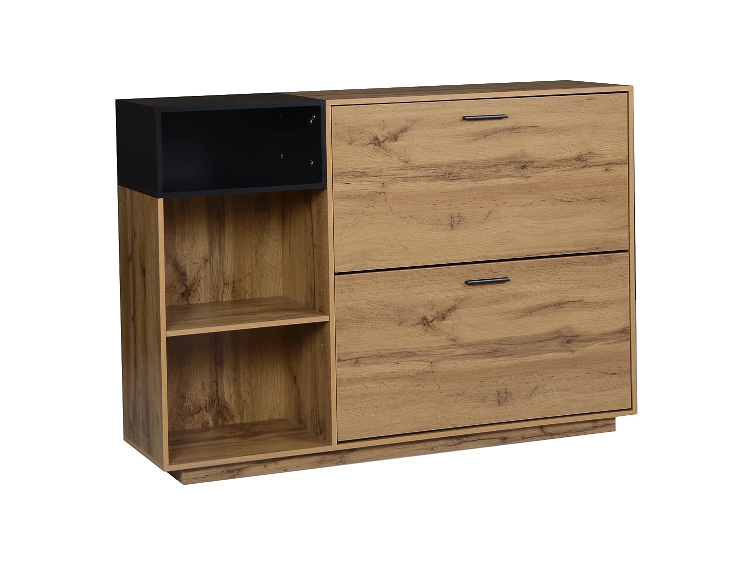 Meuble à chaussures en MDF avec 2 portes à battant - Fnition bois naturel et noir