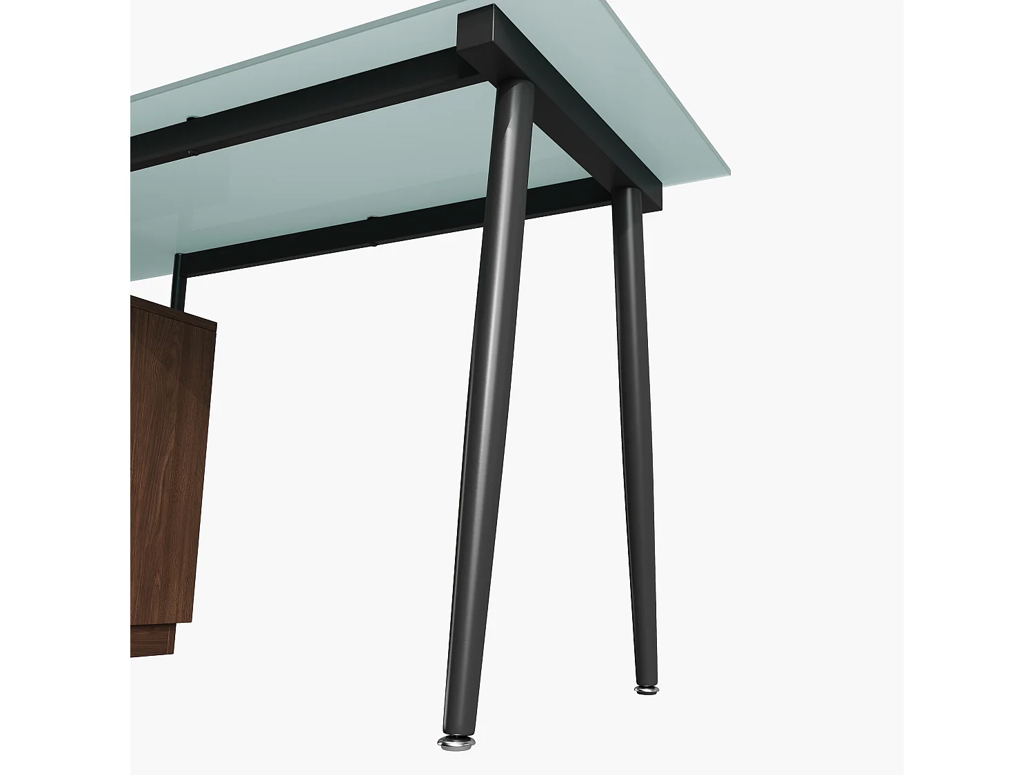 Bruin bureau (130 x 50 x 75 cm) met 3 lades en een glazen blad