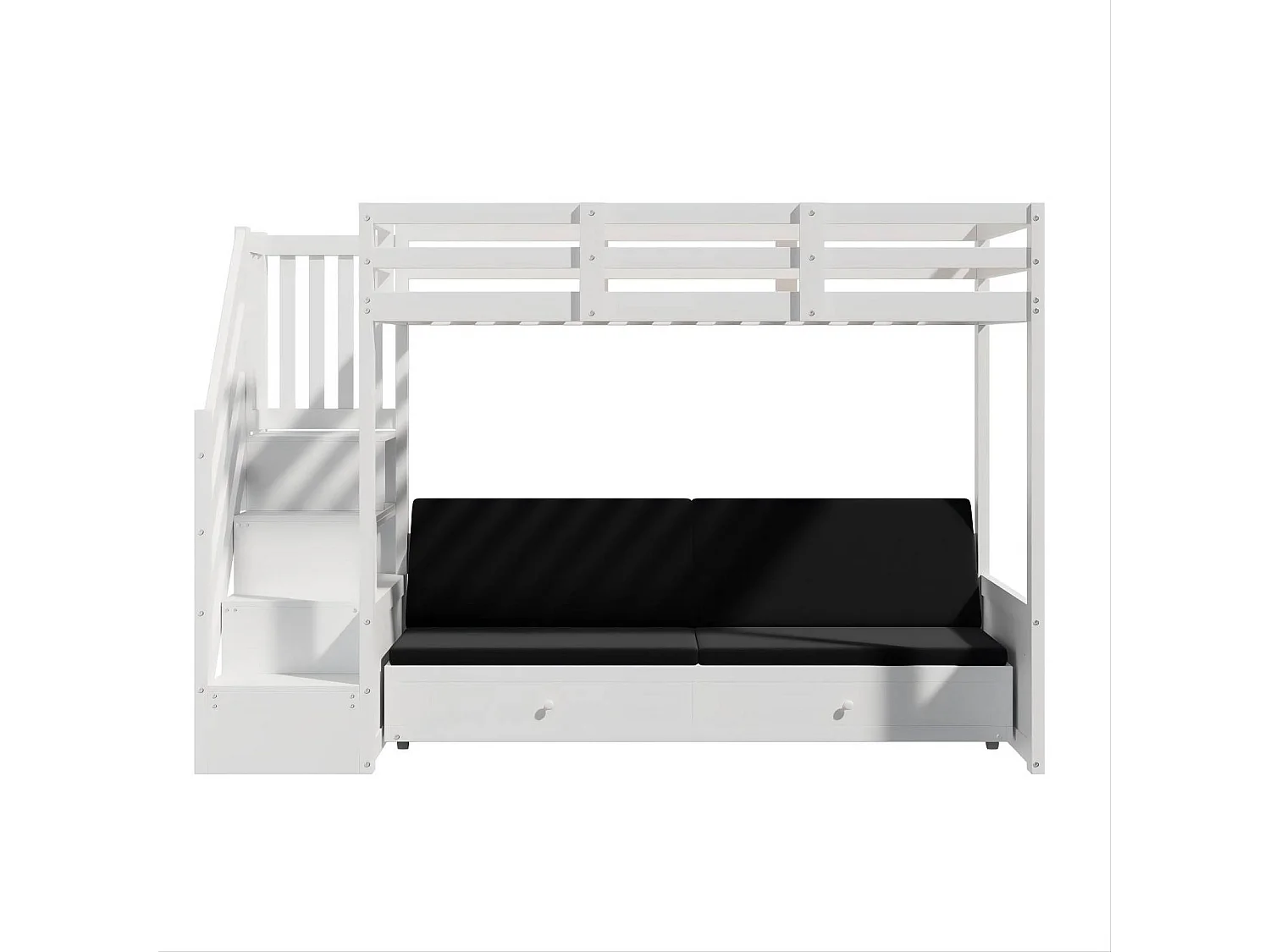 Lit superposé enfants 90 x 200 cm avec 2 tiroirs et coussins - Lit en bois MDF blanc