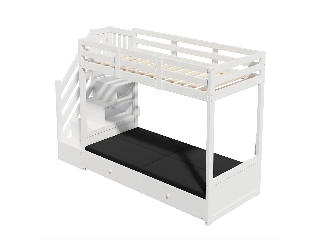 Lit superposé enfants 90 x 200 cm avec 2 tiroirs et coussins - Lit en bois MDF blanc