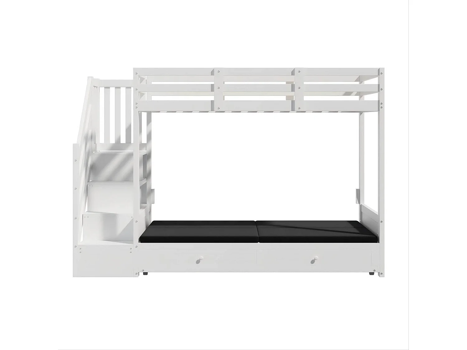 Lit superposé enfants 90 x 200 cm avec 2 tiroirs et coussins - Lit en bois MDF blanc