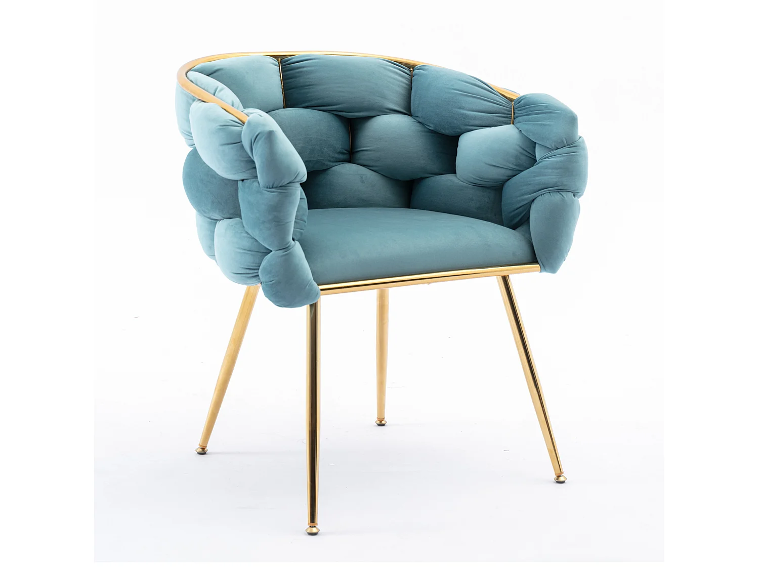 Chaise en velours bleu avec cadre en métal doré - Pour chambre, salon, salle à manger
