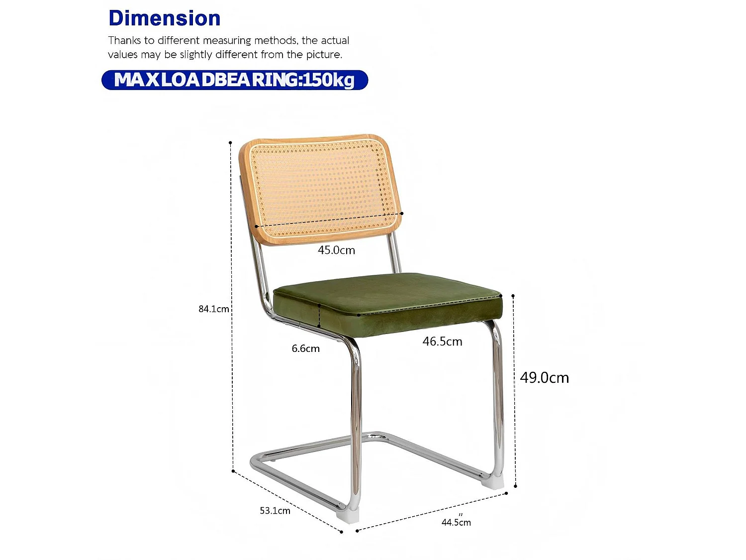Lot de 4 chaises avec pieds chromés - Velours et rotin - Vert