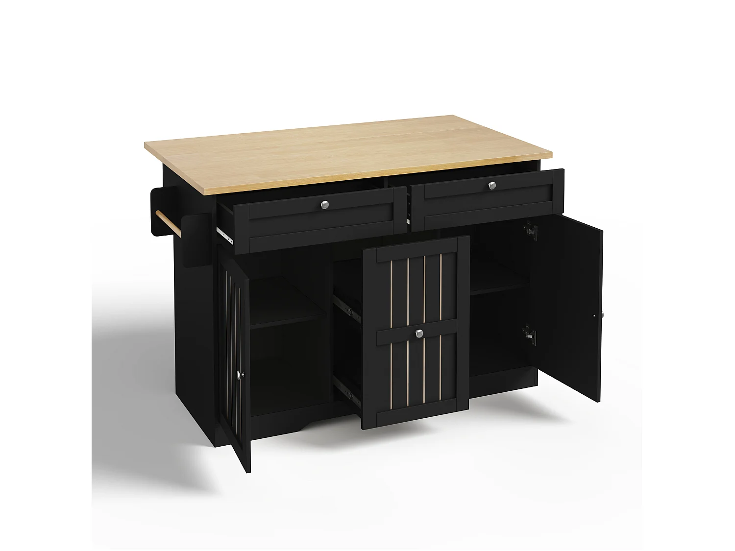 Isola cucina mobile con piano di lavoro pieghevole e 2 cassetti - Nera 137 × 45 (70) × 92 cm