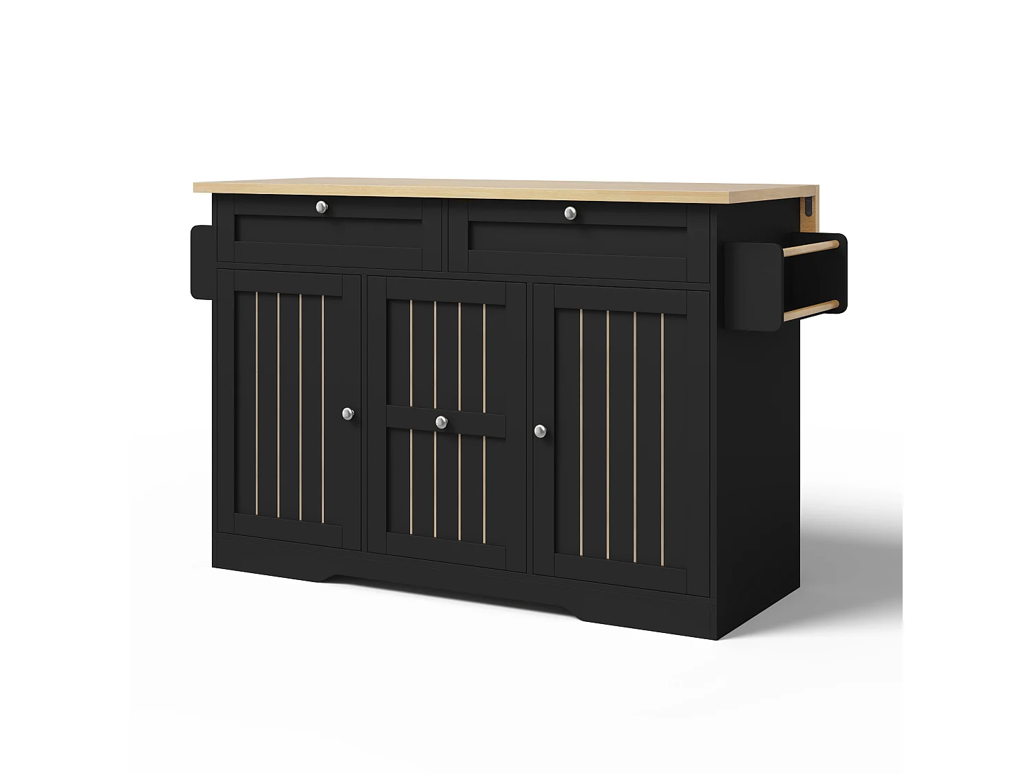 Isola cucina mobile con piano di lavoro pieghevole e 2 cassetti - Nera 137 × 45 (70) × 92 cm