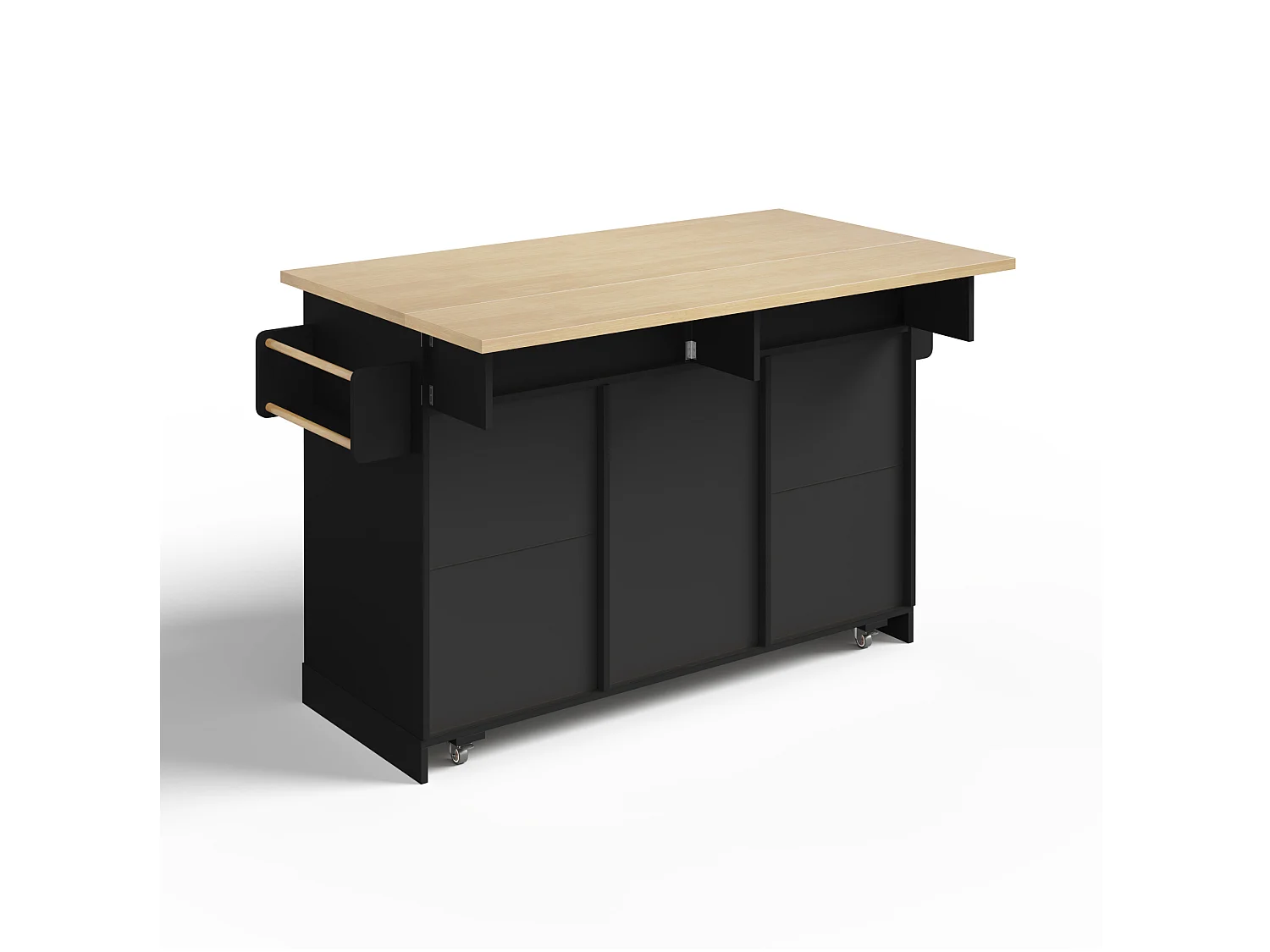 Isola cucina mobile con piano di lavoro pieghevole e 2 cassetti - Nera 137 × 45 (70) × 92 cm