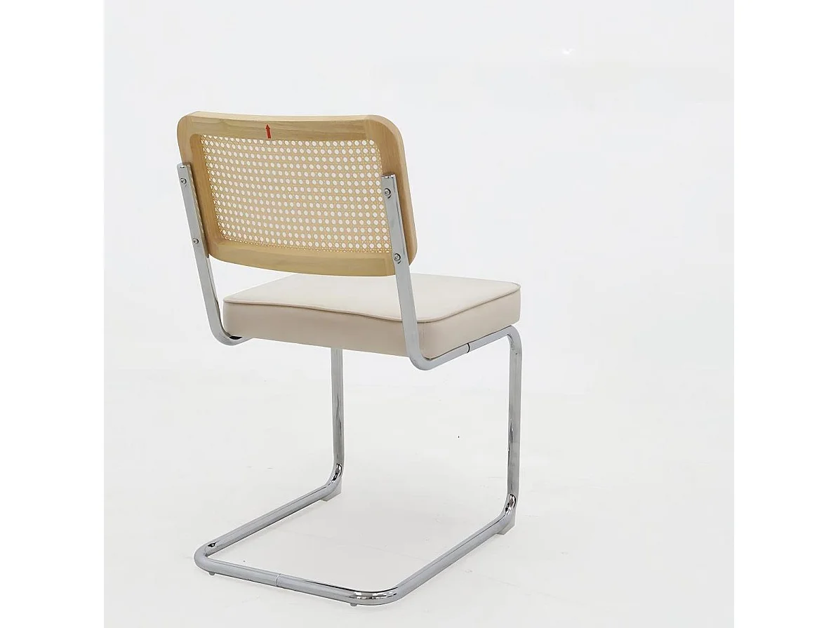 Lot de 4 chaises avec pieds chromés - Velours et rotin - Beige