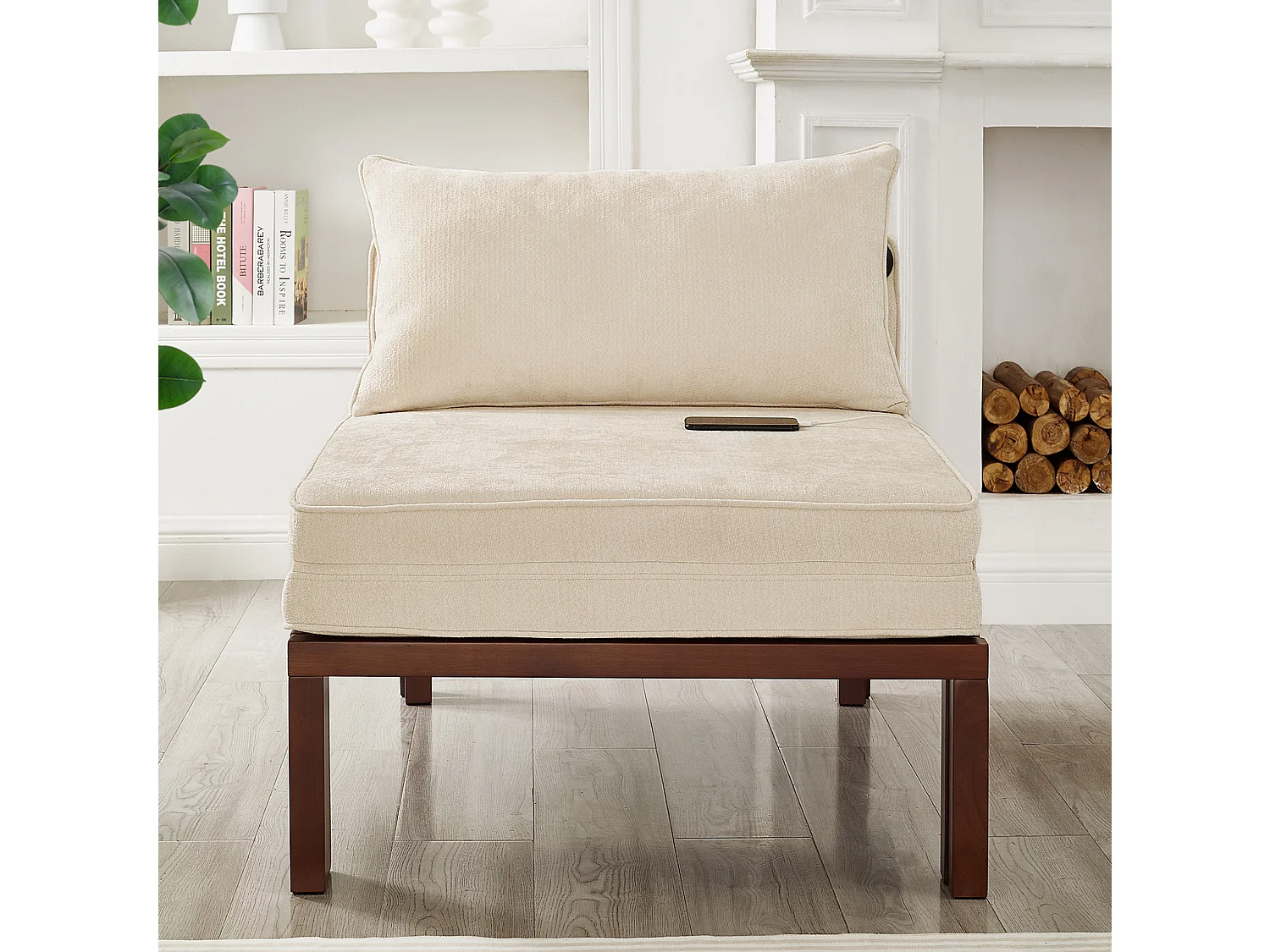Fauteuil convertible 2-en-1 avec fonction couchage et USB / Type-C - Tissu beige