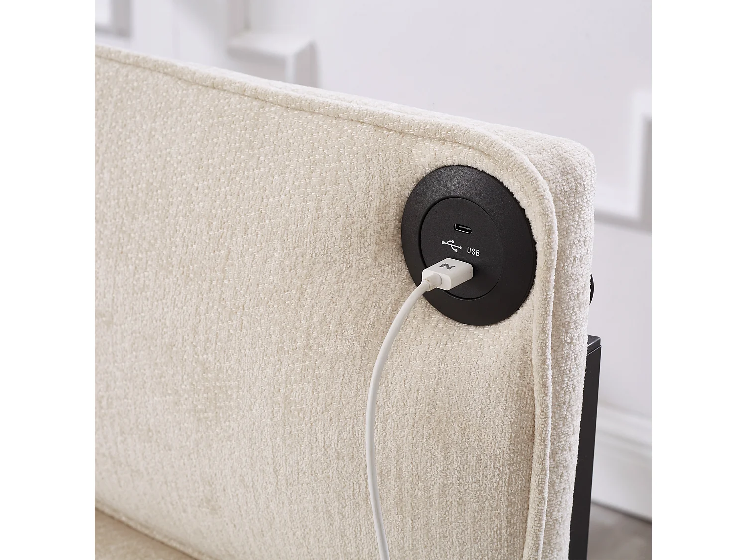Fauteuil convertible 2-en-1 avec fonction couchage et USB / Type-C - Tissu beige