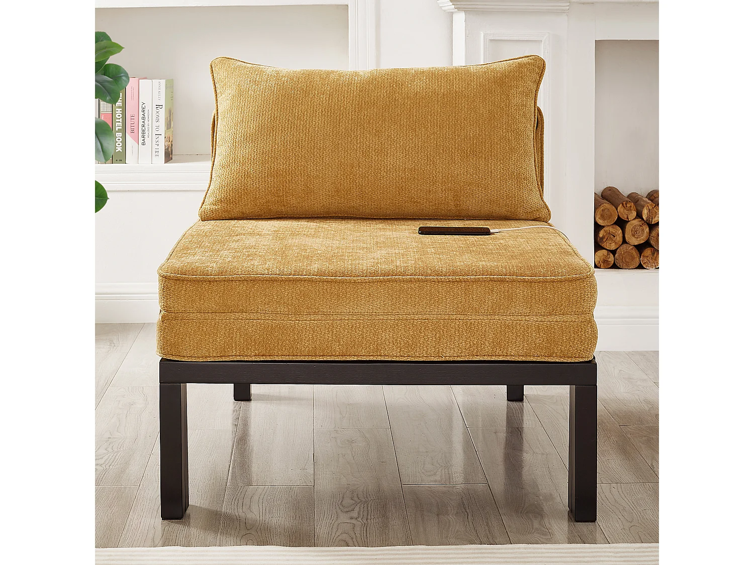 Fauteuil convertible 2-en-1 avec fonction couchage et USB / Type-C - Tissu jaune