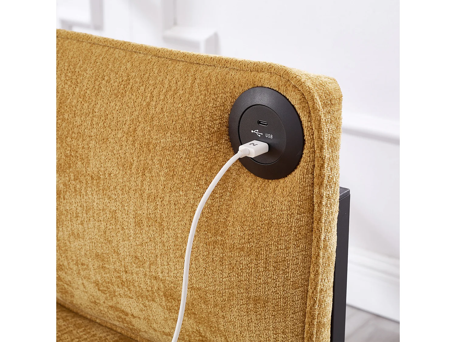 Fauteuil convertible 2-en-1 avec fonction couchage et USB / Type-C - Tissu jaune