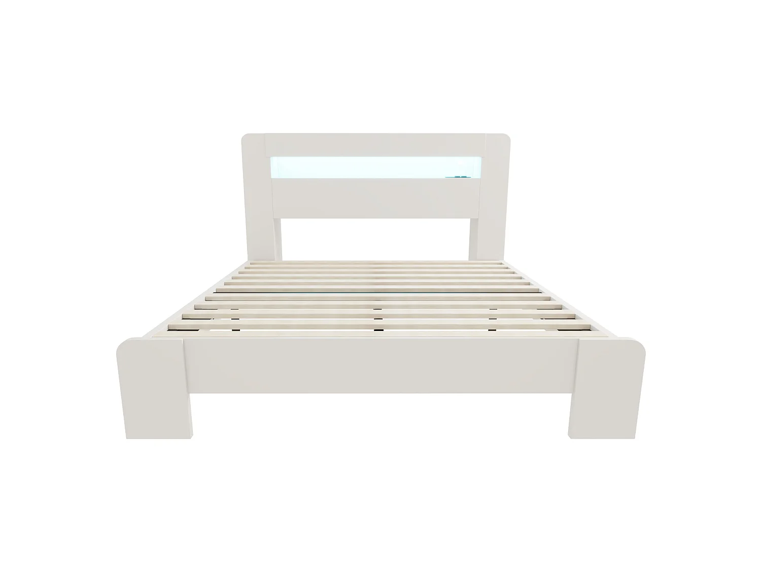 Cama adulta de 140x200 cm con almacenamiento, iluminación LED integrada y tomas de corriente - Color blanco