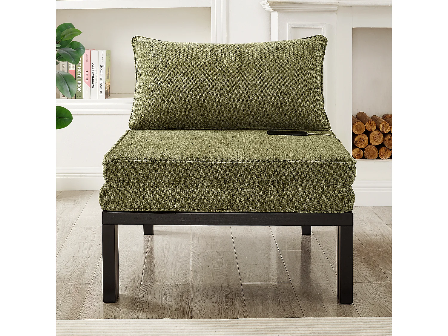 Fauteuil convertible 2-en-1 avec fonction couchage et USB / Type-C - Tissu vert