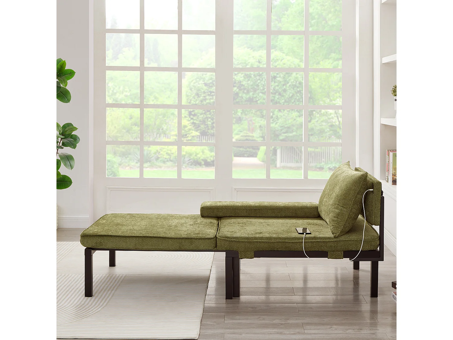 Fauteuil convertible 2-en-1 avec fonction couchage et USB / Type-C - Tissu vert
