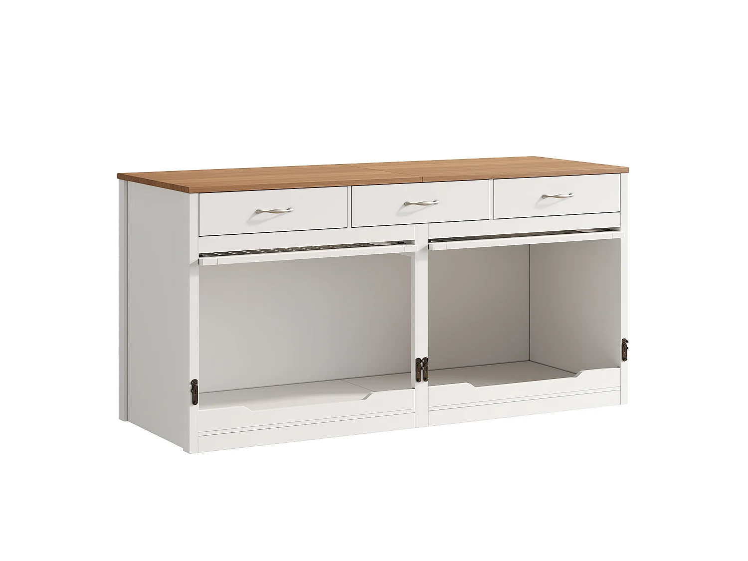 Jaula de madera y metal para 2 perros con cerradura y 3 cajones - Blanco y madera, 164 × 60 × 81 cm